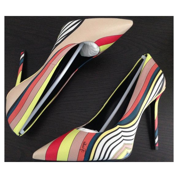Auth NIB Pucci striped swirl print beige yellow orange pumps box bag EU 37 US 7 - Picture 2 of 8
